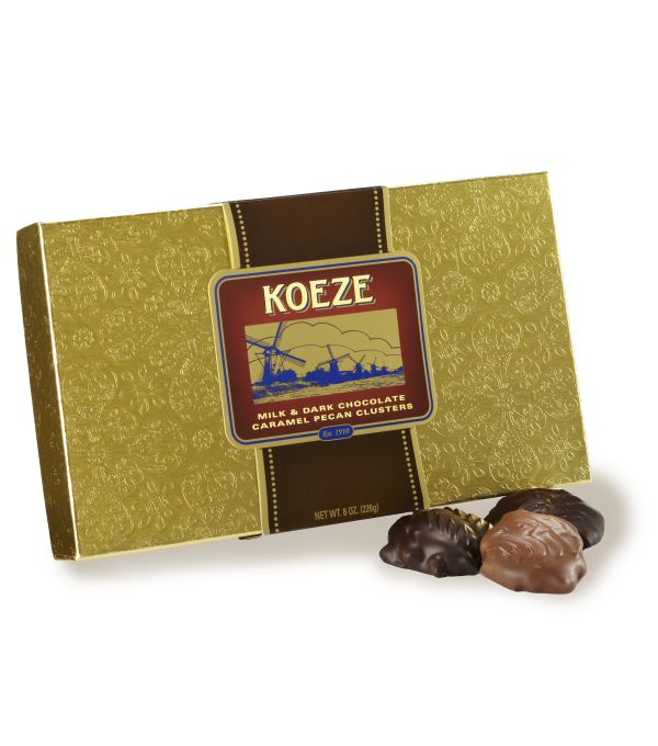 Milk and Dark Chocolate Pecan Clusters - 8 oz Box 